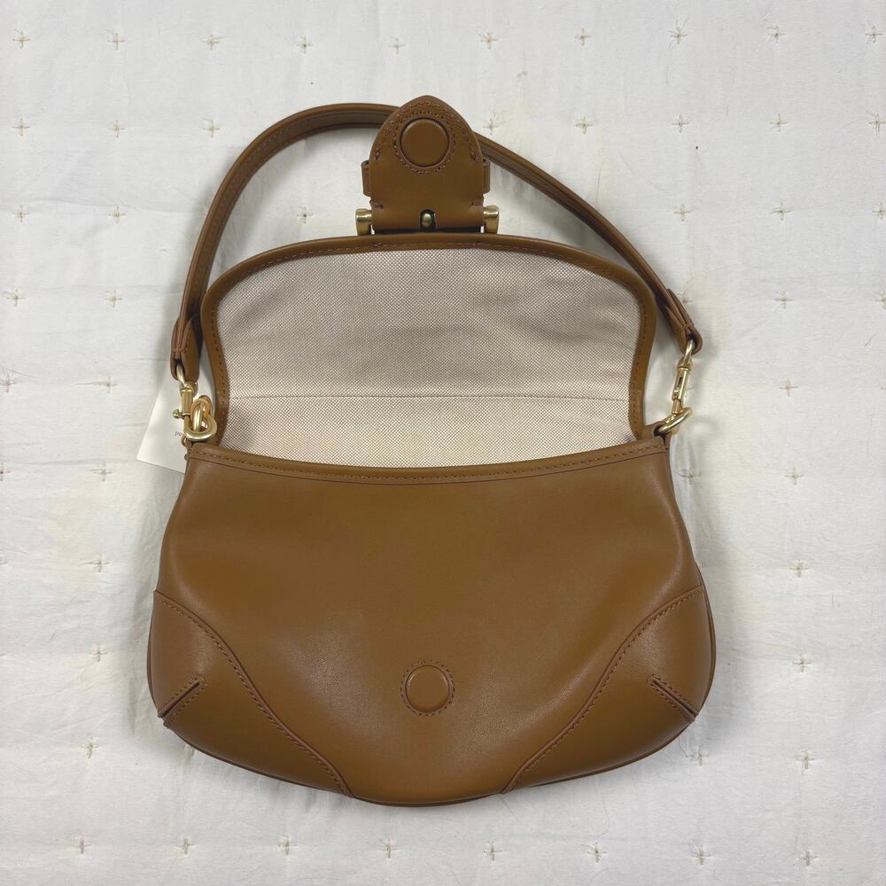 Quince Italian Leather Buckle Detail Shoulder Bag Cognac Brown Minimalist NWT - Picture 3 of 12